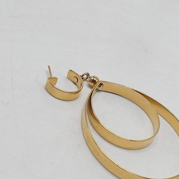 Gold Tone Napier Double Loop Drop Earrings With Stud Back Closure - Picture 2 of 5